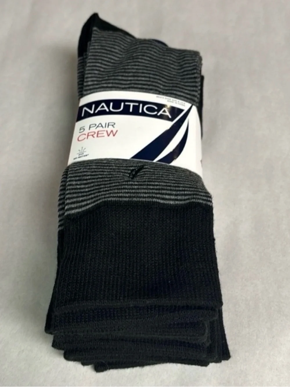 New Nautica Socks Men’s 5 Pair Black Crew Sock Business Casual Dress Active